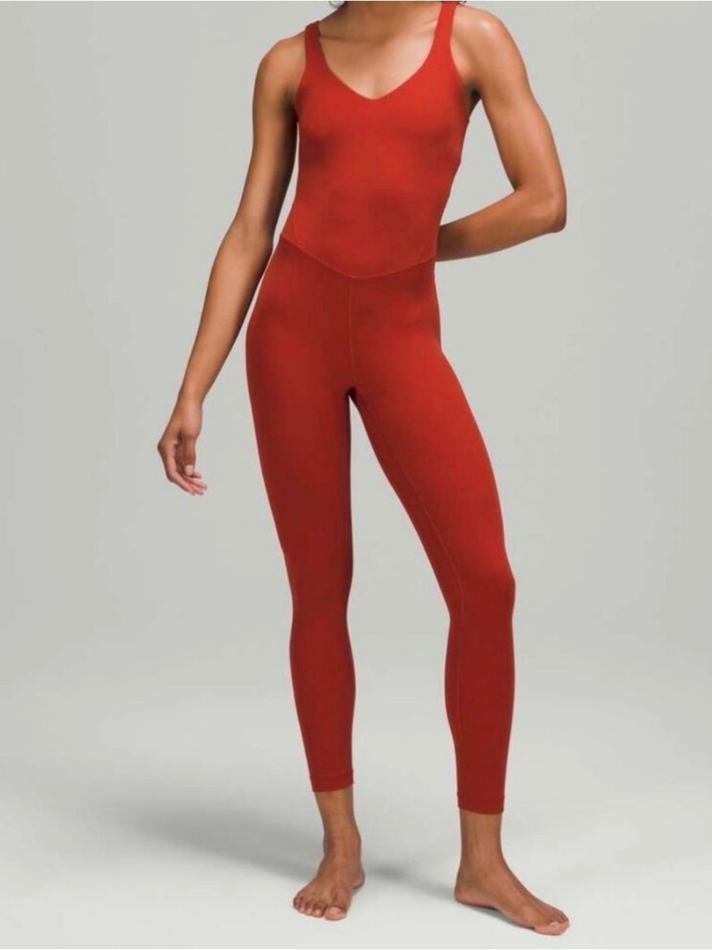 Discontinued Lululemon Align Bodysuit 25” Cayenne Red Size 2 Nulu Jumpsuit